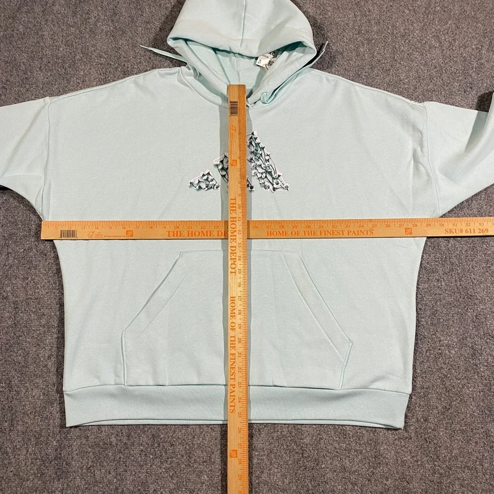 Adidas Trefoil Floral Logo Hoodie Womens XXL Halo Mint Blue Flowers Pullover